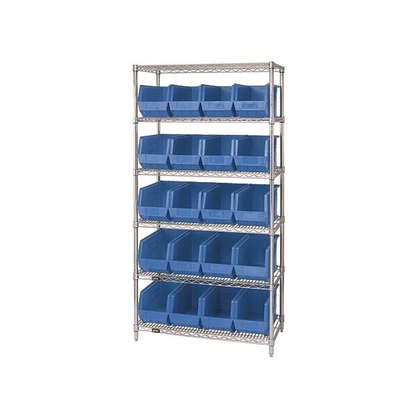 Bsc Preferred 36 x 18 x 74'' - 6 Shelf Wire Shelving Unit with 20 Blue Bins WSBQ265B - main